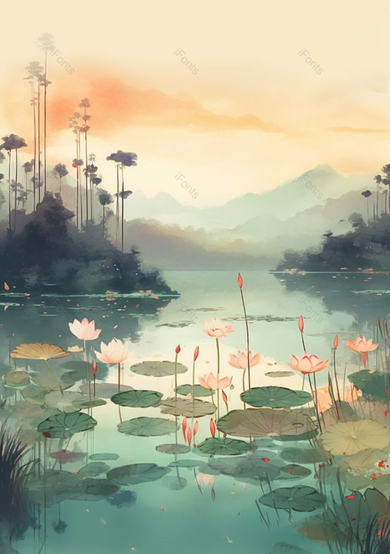 含苞待放小清新荷花日漫风格手绘插画背景,插画/手绘图,插画/手绘图库,插画/手绘图下载,插画/手绘